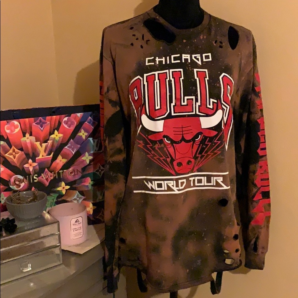 Chicago Bulls Custom Distressed Long Sleeve Tee